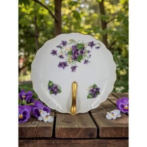 Vintage Hendrix Japan ‘53 Hand Painted Violet Floral Bonbon Plate Dish 6” Gilted